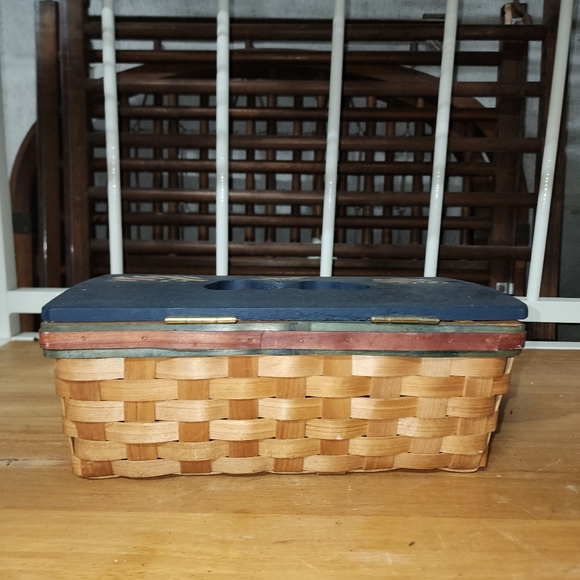 Tissue box holder red, white and blue motif on top.  Great shape as shown. - Picture 6 of 6